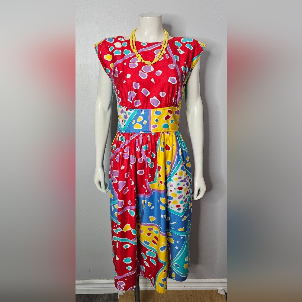 Vibrant Red and Blue Women's Midi Dress
